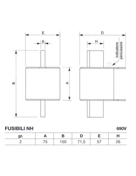 Fusibile NH 2 gR/aR, super rapido, con percussore, 690V 200A - Wimex 5521670