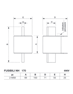 Fusibile NH 2 M58 aR serie... 2