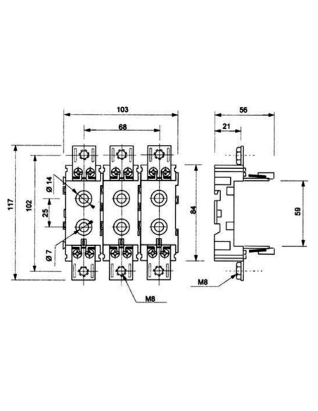 Fuse holder for fuses NH 00, 3-pole, 690V 160A, DIN rail mounting, type PNH00x3-DIN-SB - Wimex 5553175K