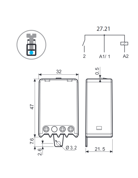 Stappenrelais, elektromechanische impuls, 230 Vac, 1 maakcontact, 10A, serie 27 - Finder 27.21.8.230.0000