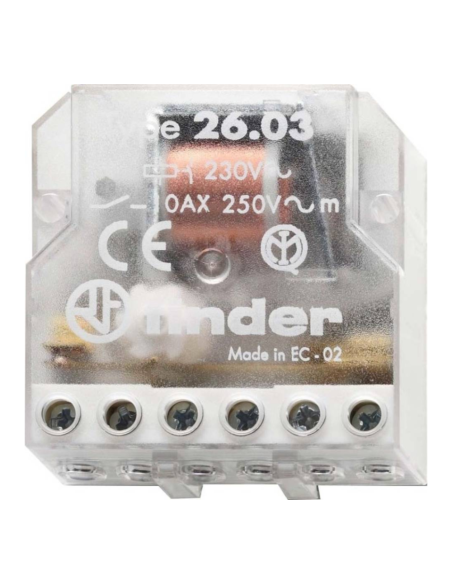 Relé paso a paso, impulso electromecánico, 110 Vca, 1 contacto NA + 1 contacto NC, 10A, Serie 26 - Finder 26.03.8.110.0000