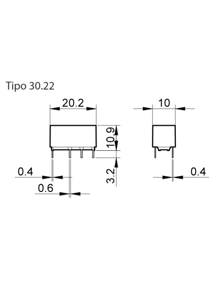 Dual in-line relays, 24 Vdc, DPDT, 2 A, through-hole (THT), 30.22 series - Finder 30.22.7.024.0020