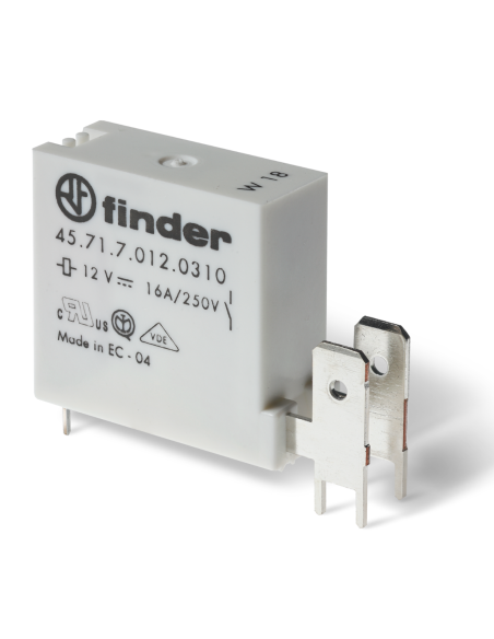 Relé de potencia, con 250 faston, 12 Vcc, SPST-NO, 16 A, agujero pasante (THT), serie 45.71 - Finder 45.71.7.012.0310