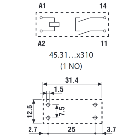 Vermogensrelais, 24 Vdc, SPST-NO, 16...