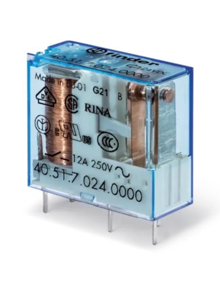 Power relay, 24 Vdc, SPDT, 12 A, through-hole (THT), 40.51 series - Finder 40.51.7.024.0000