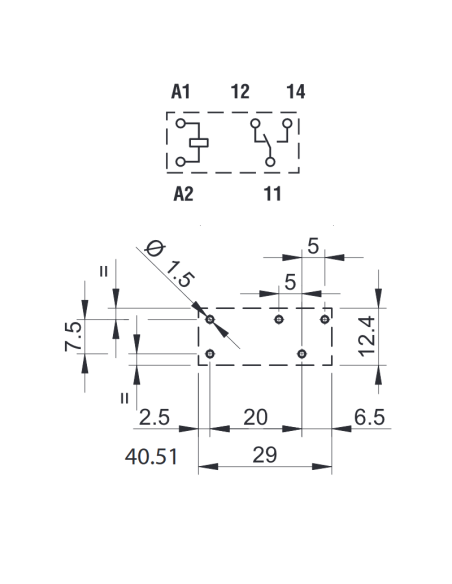 Relais de puissance, 24 Vdc, SPDT, 12 A, trou débouchant (THT), série 40.51 - Finder 40.51.7.024.0000