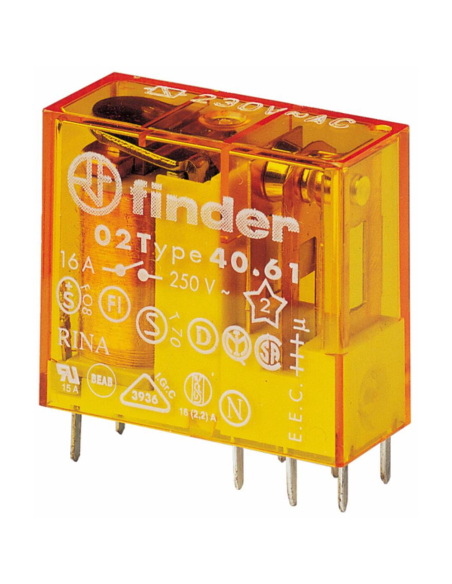 Relè di potenza, 230 Vac, SPDT, 16 A,  foro passante (THT), serie 40.61 - Finder 40.61.8.230.0000