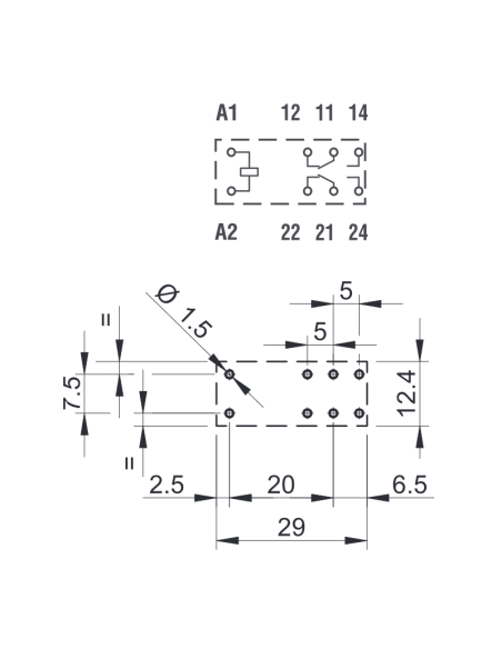 Power relays, 12 Vdc, DPDT, 10 A, through-hole (THT), 40.62 series - Finder 40.62.9.012.4000