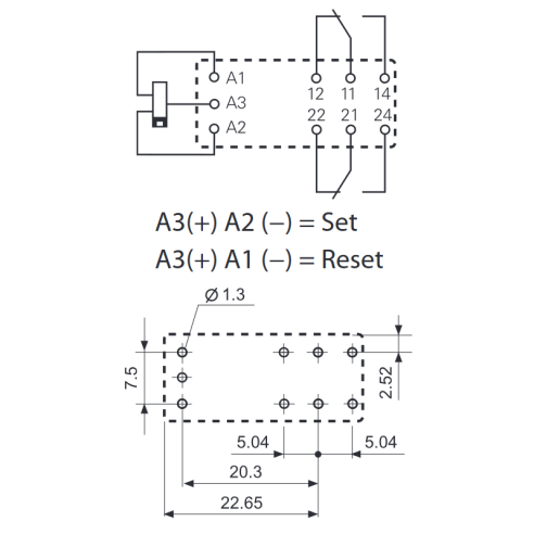 Flachrelais, 12 Vdc, bistabil, DPDT,...