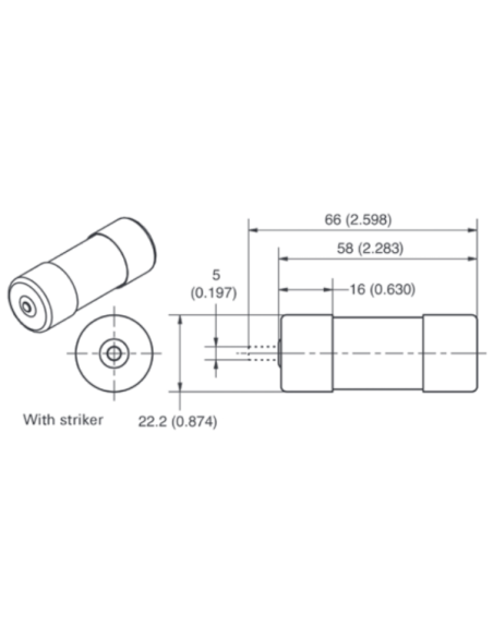 Fusible cylindrique, super rapide, avec percuteur, FWP22-FI aR, 22x58mm, 690V 80A - Eaton Bussmann FWP-80A22FI