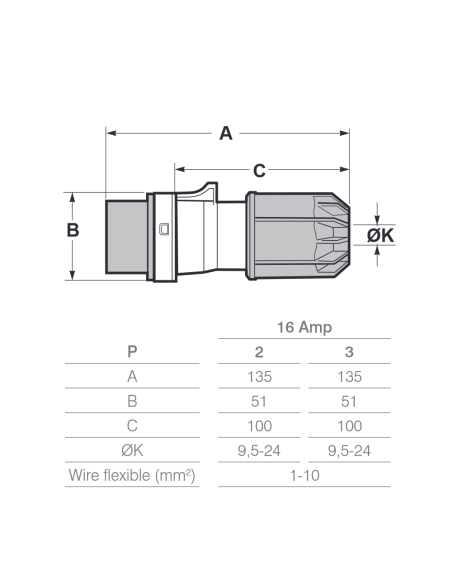 Prise très basse tension, 24V, 2P, 16A, IP54, violet - Rosi 9211