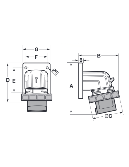 Industrielle Steckdose, 230V, 2P+E, 16A, IP67 - Rosi 1001052