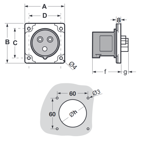 Flush-mounted industrial plug, 380V,...