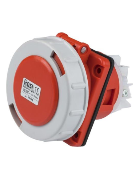 Toma industrial empotrada, 380V, 3P+N+E, 63A, IP67, 85x100mm, 10° acodada - Rosi 1007019Q