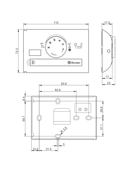 Thermo Fastset thermostaat, batterijgevoed, dag/nachtstand, wit - Finder 1T.41.9.003.0000