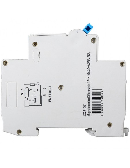 Disjoncteur à courant résiduel 1P+N, 1 module, 230Vac, 10A, 30mA, 6KA - Ettroit JX251061