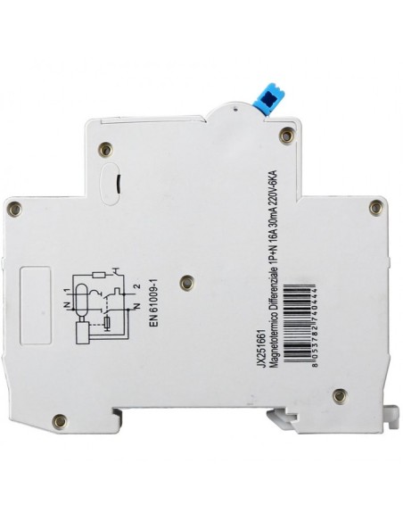 Disjoncteur à courant résiduel 1P+N, 1 module, 230Vac, 16A, 30mA, 6KA - Ettroit JX251661