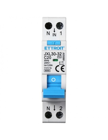 Aardlekschakelaar 1P+N, 1 module, 230Vac, 20A, 30mA, 6KA - Ettroit JX252061