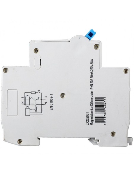 Disjoncteur à courant résiduel 1P+N, 1 module, 230Vac, 20A, 30mA, 6KA - Ettroit JX252061