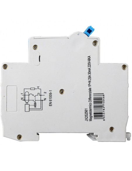 Disjoncteur à courant résiduel 1P+N, 1 module, 230Vac, 25A, 30mA, 6KA - Ettroit JX2561