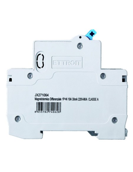 Disjoncteur à courant résiduel 1P+N, 2 modules, 230Vac, 10A, 30mA, 6KA, classe A - Ettroit JX271064