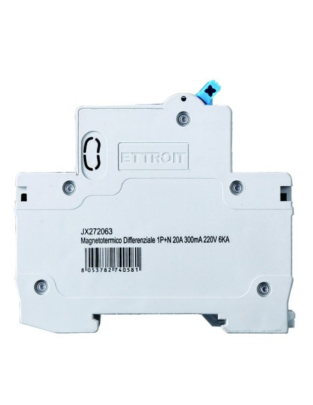 Fehlerstrom-Schutzschalter 1P+N, 2 Module, 230Vac, 20A, 300mA, 6KA - Ettroit JX272063