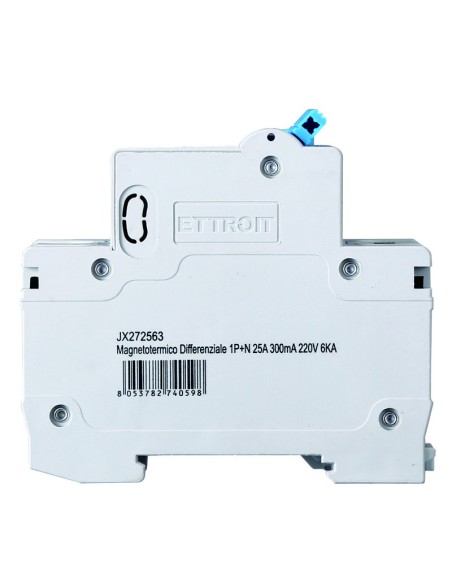 Disjoncteur à courant résiduel 1P+N, 2 modules, 230Vac, 25A, 300mA, 6KA - Ettroit JX272563