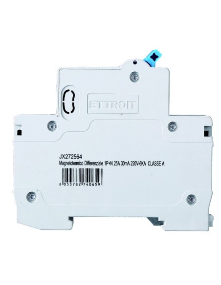 Residual current circuit breaker 1P+N, 2 modules, 230Vac, 25A, 30mA, 6KA, class A - Ettroit JX272564