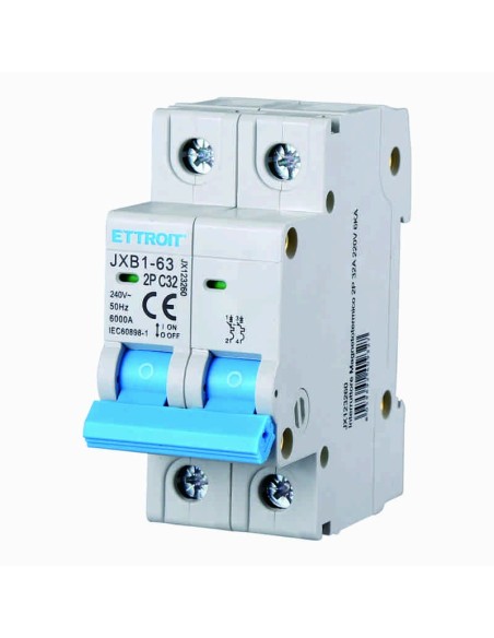 Thermal-magnetic circuit breaker 2P, 2 modules, 230Vac, 32A, curve C, 6KA - Ettroit JX123260