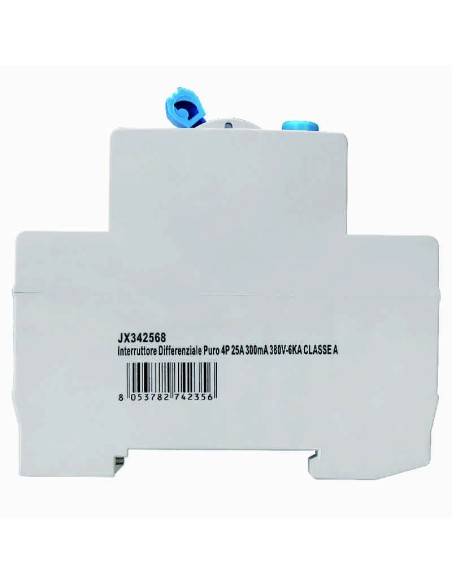 Pure residual current circuit breaker 4P, 4 modules, AC type, 380Vac, 25A, 300mA, 6KA, class A - Ettroit JX342568