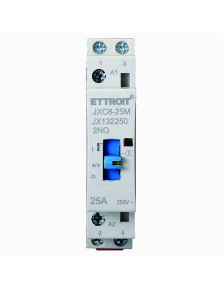 Contacteur 230Vac, 2P, 25A, 1 module, avec interrupteur de commande manuelle (2 NO) - Ettroit JX132250