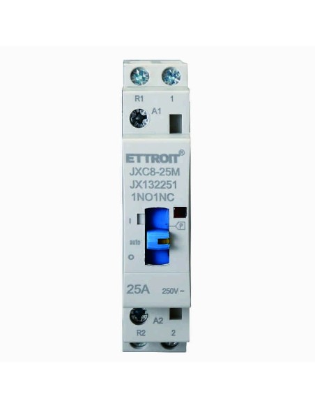 Schakelaar 230Vac, 2P, 25A, 1 module, met manuele bedieningsschakelaar (1 NO + 1 NC) - Ettroit JX132251