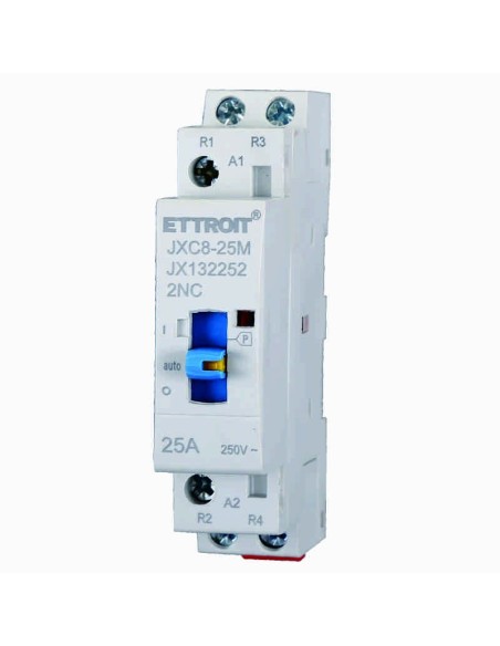 Contacteur 230Vac, 2P, 25A, 1 module, avec interrupteur de commande manuelle (2 NC) - Ettroit JX132252