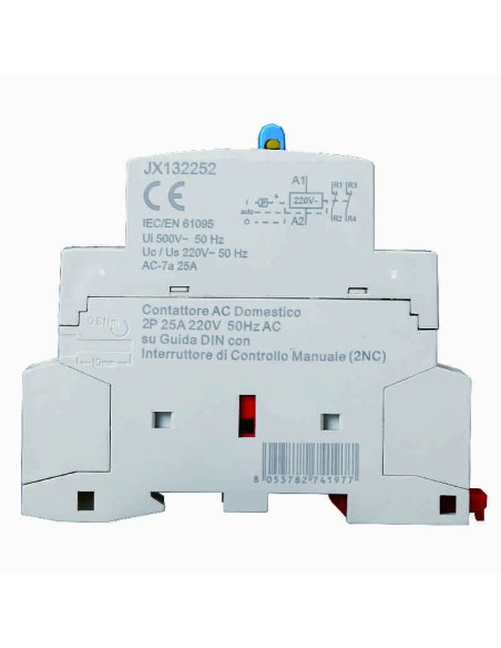 Contactor 230Vac, 2P, 25A, 1 module, with manual control switch (2 NC) - Ettroit JX132252