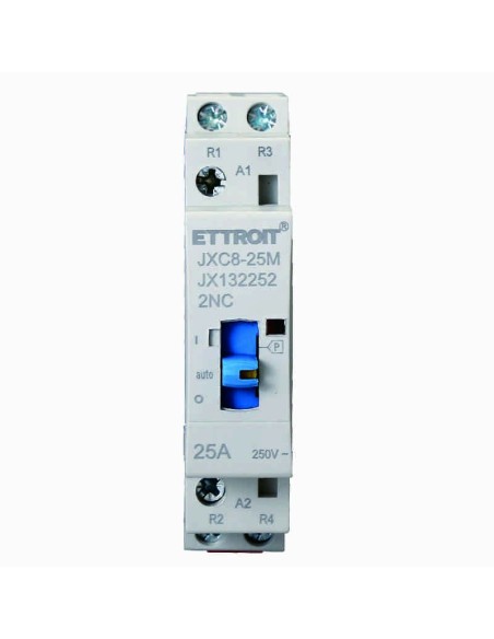 Contacteur 230Vac, 2P, 25A, 1 module, avec interrupteur de commande manuelle (2 NC) - Ettroit JX132252