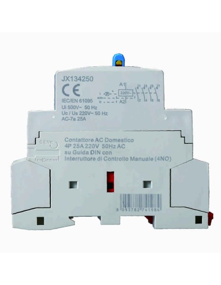 Contactor 230Vac, 4P, 25A, 2 modules, with manual control switch (4 NO) - Ettroit JX134250
