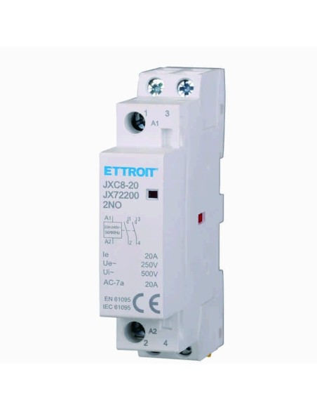 Contacteur 230Vac, 2P, 20A, 1 module, 2 contacts NO - Ettroit JX72200
