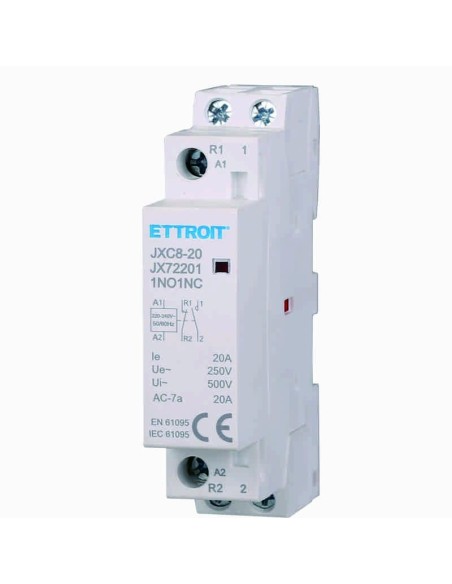 Contacteur 230Vac, 2P, 20A, 1 module, 1 contact NO + 1 contact NF - Ettroit JX72201