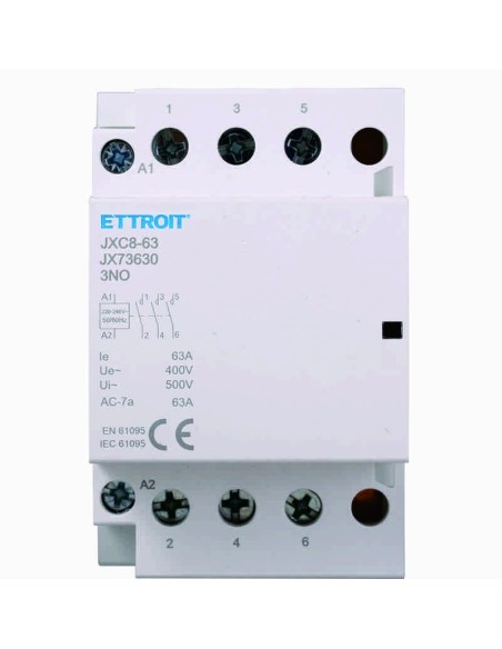 Contactor 230Vac, 3P, 63A, 3 módulos, 3 contactos NA - Ettroit JX73630