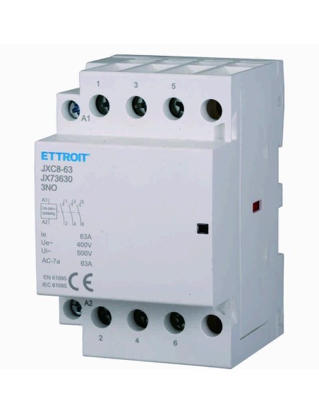 Contattore 230Vac, 3P, 63A, 3 moduli, 3 contatti NO - Ettroit JX73630