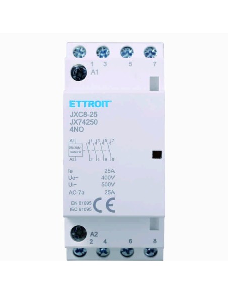 Contactor 230Vac, 4P, 25A, 2 módulos, 4 contactos NA - Ettroit JX74250