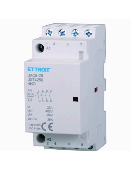 Contacteur 230Vac, 4P, 25A, 2 modules, 4 contacts NO - Ettroit JX74250