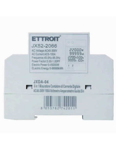 Multifunctionele meter, 40 ~ 300 Vac, 0 ~ 100A, 3 modules, het meten van spanning, stroom, vermogen, energie - Ettroit JXDA-04