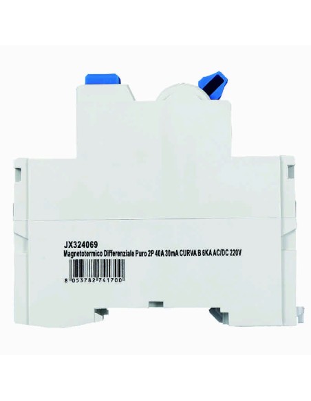 Pure residual current circuit breaker 2P, 2 modules, 230V AC/DC, 40A, 30mA, 6KA, curve B - Ettroit JX324069