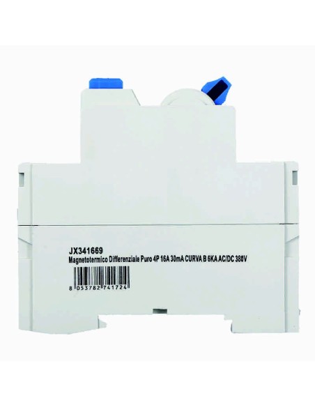 Zuivere aardlekschakelaar 4P, 4 modules, 380V AC/DC, 16A, 30mA, 6KA, curve B - Ettroit JX341669
