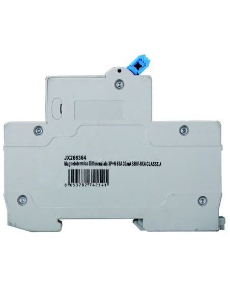 Disjoncteur à courant résiduel 3P+N, 4 modules, 415Vac, 63A, 30mA, 6KA, classe A - Ettroit JX266364