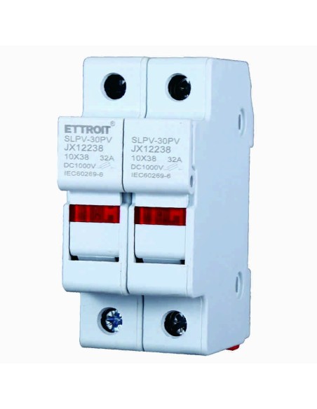Porte-fusible RT18-32, pour fusibles ⌀10x38mm, 1000V 32A, 2 modules, montage sur rail DIN - Ettroit JX12238