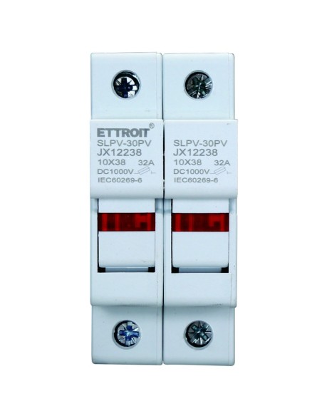 Porte-fusible RT18-32, pour fusibles ⌀10x38mm, 1000V 32A, 2 modules, montage sur rail DIN - Ettroit JX12238