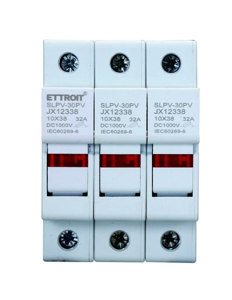 Porte-fusible RT18-32, pour fusibles ⌀10x38mm, 1000V 32A, 3 modules, montage sur rail DIN - Ettroit JX12338