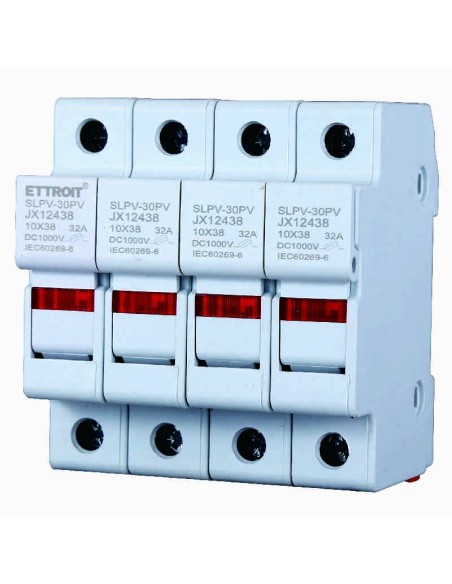 Portafusibles RT18-32, para fusibles ⌀10x38mm, 1000V 32A, 4 módulos, montaje en carril DIN - Ettroit JX12438